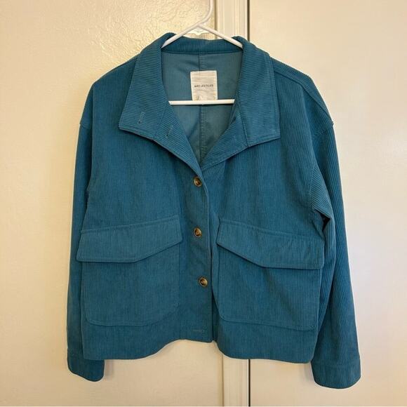 Anthropologie Avec Les Filles Corduroy Cropped Jacket Blue Women's Size L - Picture 2 of 9